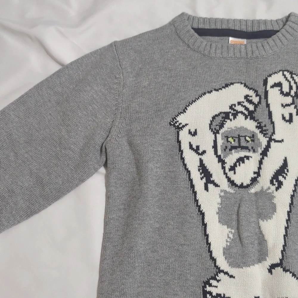 Gymboree Yeti Abominable Snowman Boy's Pullover Sweater, Color Grey/White Sz M
